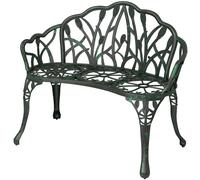 Outsunny Banc de jardin en aluminium moulé, banc extérieur 2 places avec dossier tulipe, assise florale, 99x57x78cm, vert antique