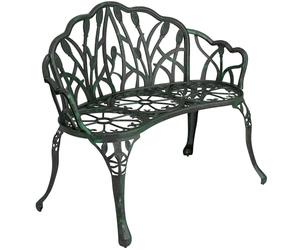 Outsunny Banc de Jardin en Aluminium moulé, Banc extérieur 2 Places avec Dossier Tulipe, Assise Florale et accoudoirs, antirouille, pour terrasse, Patio, pelouse, 99 x 57 x 78 cm, Vert Antique