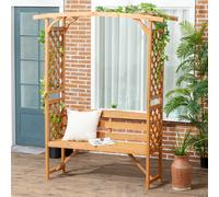 Outsunny Banc de Jardin en Bois d'Épicéa avec Arche Décorative pour Plantes et Pots, 160x50x198 cm, Marron