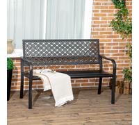 Outsunny Banc de Jardin en Métal, 2 Places, Motif Floral, Résistant aux intempéries, 127 x 63 x 83 cm, Noir