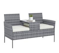 Outsunny Banc de Jardin en résine tressée 2 Places avec Table et Coussins, 135 x 64 x 81 cm, pour Balcon et Terrasse, Canapé Extérieur, Résistant aux Intempéries, Noir crème
