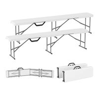 Outsunny Banc de Jardin Lot de 2 bancs pliants 182 x 28 x 42 cm avec poignée de Transport en Métal et HDPE pour Camping, Fête, Pique-Nique, Blanc