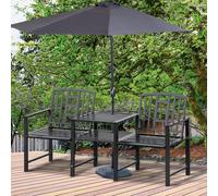 Outsunny Banc de Jardin Moderne 2 Places avec Table et Trou pour Parasol Mobilier d'Extérieur 165x56x85.5cm Noir