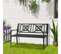 Outsunny Banc de jardin noir en acier pour 2 personnes avec dossier haut et accoudoirs, 128x62.5x81.5 cm