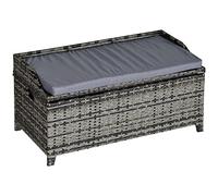 Outsunny Banc de rangement extérieur en rotin PE, banc de jardin en aluminium avec rangement en dessous avec doublure intérieure zippée, tiges pour terrasse, gris mélangé