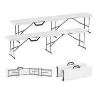 Outsunny Banc de Tente à bière Banc de fête Pliable avec poignée, Pieds en métal, résistant aux intempéries pour 2 Personnes, intérieur, extérieur, Peut Supporter jusqu'à 240 kg, Blanc