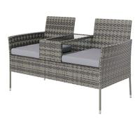 Outsunny Banc d'Extérieur 2 Places avec Table Basse, en Acier et Rotin PE, 137x59x82 cm, Gris