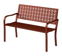 Outsunny Banc d'extérieur, Banc de jardin en acier, Dossier découpé, Accoudoirs, pour 2 personnes, Rouge