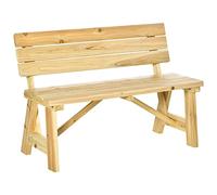 Outsunny Banc d'extérieur en bois, banc 2 places de jardin à lattes avec dossier haut, 116 x 56 x 80 cm, couleur naturelle