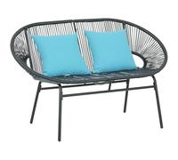 Outsunny - Banc de jardin 2 places design Acapulco - métal et résine filaire - 2 coussins - Noir