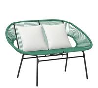 Outsunny Banc de jardin Design Acapulco 2 places 2 coussins cadre acier et cordage résine Vert
