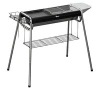 Outsunny Barbecue à charbon avec grille barbecue et plaque, barbecue portable avec panier, crochets et étagères, 96 x 61 x 72 cm, noir