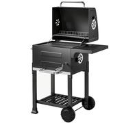 Outsunny Barbecue à charbon compact - Chariot avec couvercle, thermomètre, grille, tablette latérale rabattable, bac à cendres, aérations