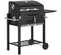 Outsunny Barbecue à charbon de bois avec grille à charbon réglable, fumoir de jardin en métal avec étagère, table d'appoint, roues, thermomètre intégré, décapsuleur
