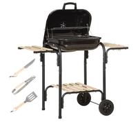 Barbecue à charbon 3 étagères - nombreux accessoires - acier émaillé noir