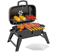 Outsunny Barbecue à charbon portable grill BBQ 59 x 37 x 36 cm Noir | Design pliable, 1232 cm² surface de cuisson, ventilation réglable, thermomètre, poignées, pour camping, pour pique-nique