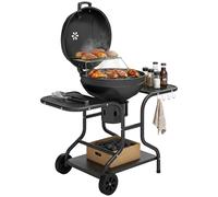 Outsunny Barbecue à charbon Rond avec couvercle Thermomètre Roues Noir