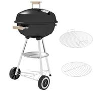 Outsunny Barbecue À Charbon Rond Bois Couvercle Roues 48x56x94 cm Noir