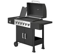 Outsunny Barbecue à gaz 6+1 brûleurs, chariot d'extérieur avec roues, grille de maintien au chaud, thermomètre, étagères latérales, noir