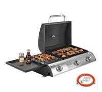 Outsunny Barbecue à gaz 7,5 kW portable avec 3 brûleurs, table latérale, plaque de cuisson en émail, grilles de cuisson amovibles, bac récupérateur de graisse, thermomètre, barbecue à gaz de table