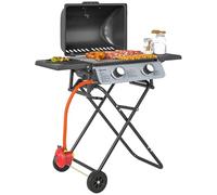 Outsunny Barbecue à gaz pliable avec tables d'appoint, barbecue à gaz portable à 2 brûleurs avec couvercle thermomètre, plateau de graisse, chariot pliable pour jardin, fête, camping, pique-nique