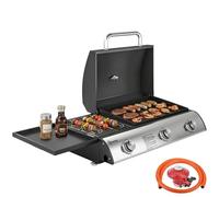 Outsunny Barbecue à gaz portable à 3 brûleurs, 7,5 kW - Barbecue à gaz de table d'extérieur avec plaque de cuisson, étagère latérale convertible, thermomètre intégré, couvercle, coussinets réglables