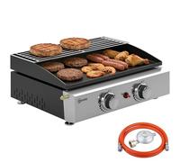 Outsunny Barbecue à gaz portable avec 2 brûleurs 5 kW, grille chauffante et ramasse-graisse pour camping, pique-nique, terrasse Noir