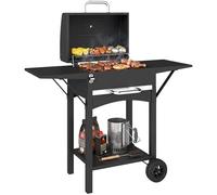 Outsunny Barbecue au charbon de bois avec couvercle, barbecue fumoir avec 2 tables latérales, grande surface de cuisson, grille de cuisson, thermomètre, roues, barbecue sur pied, barbecue à charbon