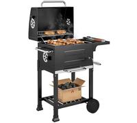 Outsunny Barbecue au charbon de bois compact avec couvercle, thermomètre, grille de cuisson, table latérale, compartiment à cendres, fentes d'aération, barbecue avec roues, barbecue à charbon