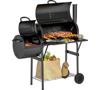 Outsunny Barbecue au charbon de bois en acier BBQ Smoker avec couvercle Thermomètre Roues Tablette mobile Chariot à griller avec arrivée d'air Bac à charbon, jardin 109x60x120 cm