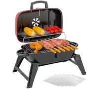 Outsunny Barbecue au charbon de bois pliable avec surface de cuisson de 1232 cm², grille d'aération réglable, thermomètre, poignées pour camping, pique-nique, rouge