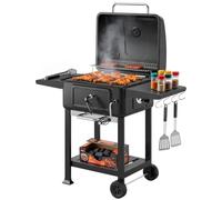 Outsunny Barbecue Charbon de Bois Bac à Charbon Réglable Fumoir Noir