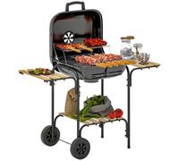 Outsunny Barbecue charbon de bois, chariot de cuisson avec surface de cuisson de 1840 cm², barbecue fumoir portable avec couvercle, grille, étagères et roues, pour pique-nique camping, noir
