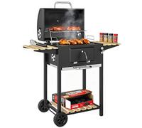 Outsunny Barbecue charbon de bois chariot de cuisson réglable en hauteur, barbecue fumoir portable avec grille, couvercle, thermomètre, étagères, roues et décapsuleur noir