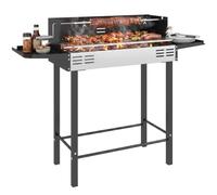 Outsunny Barbecue Charbon de Bois, Gril 3 Niveaux, 118 x 32 x 90 cm, Noir | BBQ, Étagères Latérales Pliables, Barbecue à Charbon en Acier Inoxydable, Pare-Vent Amovible