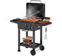 Outsunny Barbecue Charbon de Bois XXL 112cm, Couvercle Fumoir à 600°C, Noir