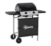 Outsunny Barbecue gaz 2 brûleurs en acier inoxydable, puissance 2,8 kW, barbecue de jardin 2 grilles en chromé, 2 étagères latérales, 2 roues, pour camping, balcon et terrasse, noir