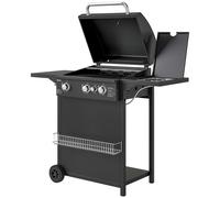 Outsunny Barbecue gaz 3+1 brûleurs en acier, puissance 9,5 kW, barbecue de jardin 2 grilles étagères latérales, 2 roues, noir