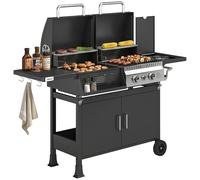 Outsunny Barbecue Hybride Gaz et Charbon de Bois - Barbecue Mixte 2 en 1 avec 3 Brûleurs et Feu Latéral - avec Thermomètre, Cabinet de Rangement et Décapsuleur, Noir