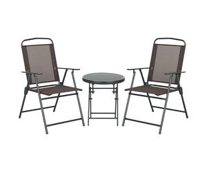 Outsunny Bistro-Set 3 pièces en métal résistant aux intempéries Set de Meubles de Jardin avec Table Pliante en Verre Chaises de Jardin Outdoor Balkonmöbel Set Ensemble de Meubles de Balcon Set de