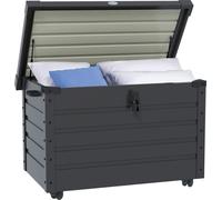 Outsunny Boîte de jardin, boîte de rangement avec roulettes, caisse de rangement avec serrure, poignée, coffre de jardin pour balcon, terrasse 100 x 62 x 65 cm, gris foncé