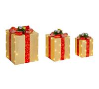 Boîtes cadeaux Noël lumineuse - Outsunny - lot de 3 - avec nœud, 58 lumières LED - pour intérieur, extérieur - or