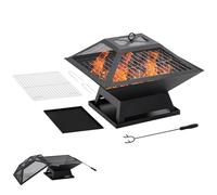 Outsunny Bol de feu avec Pare-étincelles Grille tisonnier Panier de feu Foyer pour Jardin Camping BBQ Acier Noir 45 x 45 x 34 cm
