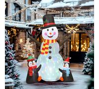 Outsunny Bonhomme de neige et pingouins gonflable de Noël de 180 cm avec lumières LED, décoration de Noël intérieur et extérieur