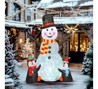 Outsunny Bonhomme de Neige et Pingouins Gonflable de Noël de 180 cm avec lumières LED et projecteur Clignotant, matériel Fixation et souffleur, décoration de Noël intérieur et extérieur