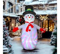 Outsunny Bonhomme de Neige Gonflable de Noël de 240 cm avec lumières LED et discothèque Dynamique, matériel Fixation et souffleur, décoration de Noël intérieur et extérieur, résistant aux intempéries