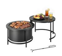 Outsunny Brasero 2 en 1 - 66 x 63 x 41 cm - Rond - Avec grille de cuisson - Tisonnier - Couvercle - Support - Table d'appoint - Panier à feu pour jardin, balcon, terrasse, barbecue extérieur, camping