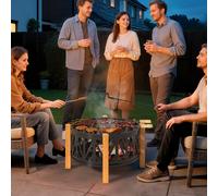 Outsunny Braséro 2-en-1 Ø75 x 58 cm Feu de camp avec pare-étincelles Crochet de poker Noir