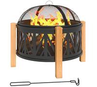 Outsunny Brasero 2 en 1 - Diamètre : 75 x 58 cm - Avec protection anti-étincelles - Tisonnier - Pour jardin, balcon, terrasse, barbecue extérieur, camping - Noir + marron