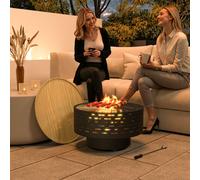 Outsunny Braséro 3-en-1 Ø60 x 39cm en acier inoxydable avec grille de cuisson Protection contre les étincelles Tisonnier Gris charbon